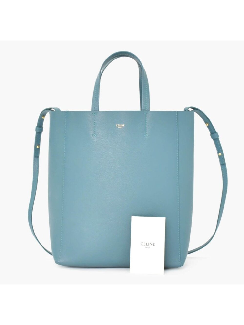 Celine Vertical Cabas Mall 2-Way Tote Bag Blue Celadon Calfskin Gold